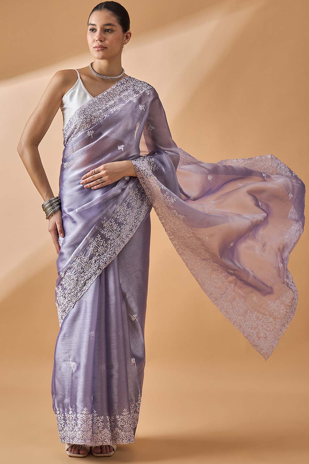 Purple Poly Chiffon Woven Saree