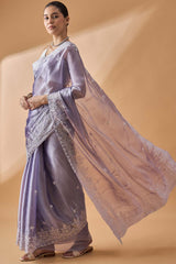 Purple Poly Chiffon Woven Saree