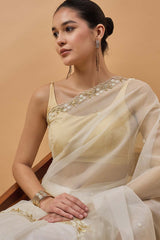 White Organza Woven Saree