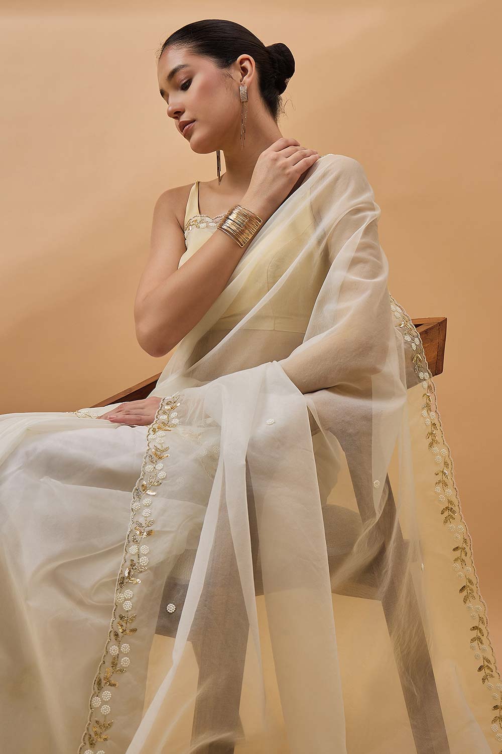 White Organza Woven Saree