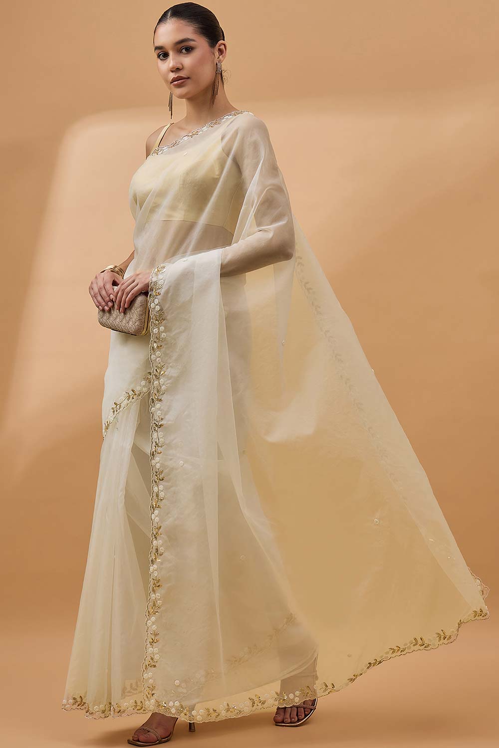 White Organza Woven Saree