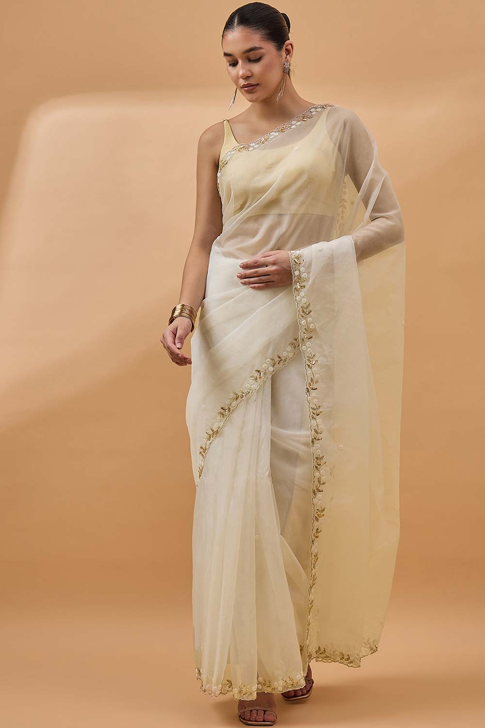 White Organza Woven Saree