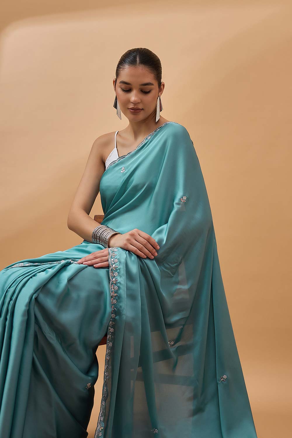 Blue Satin Woven Saree