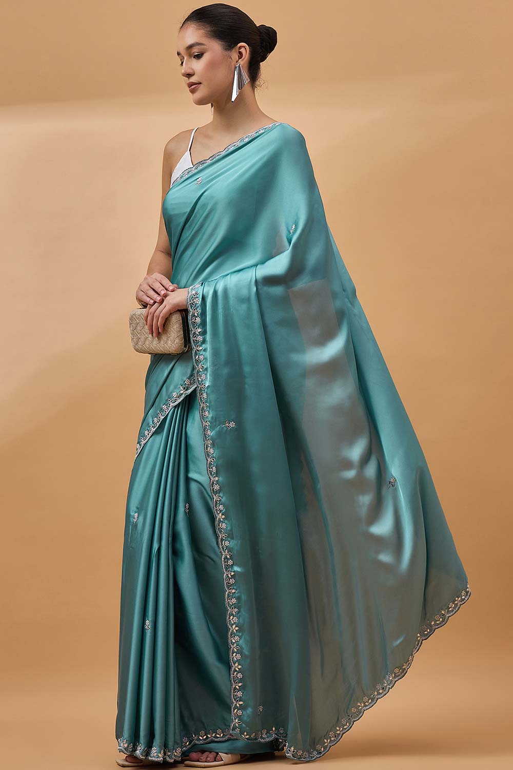 Blue Satin Woven Saree