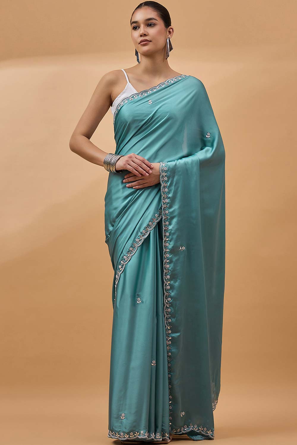 Blue Satin Woven Saree