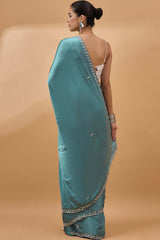 Blue Satin Woven Saree