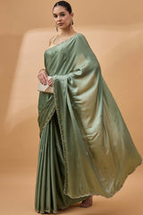 Green Satin Woven Saree