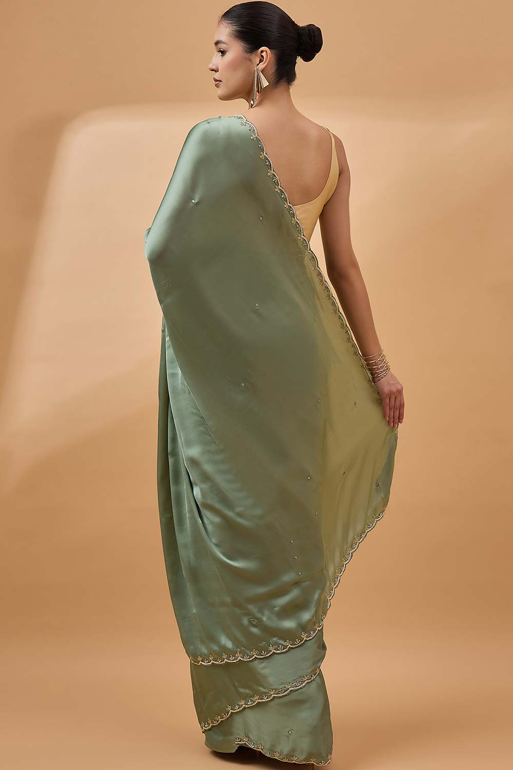 Green Satin Woven Saree