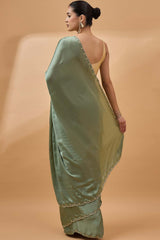 Green Satin Woven Saree