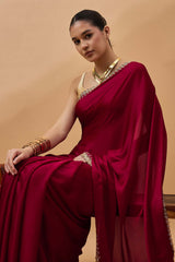 Maroon Satin Woven Saree