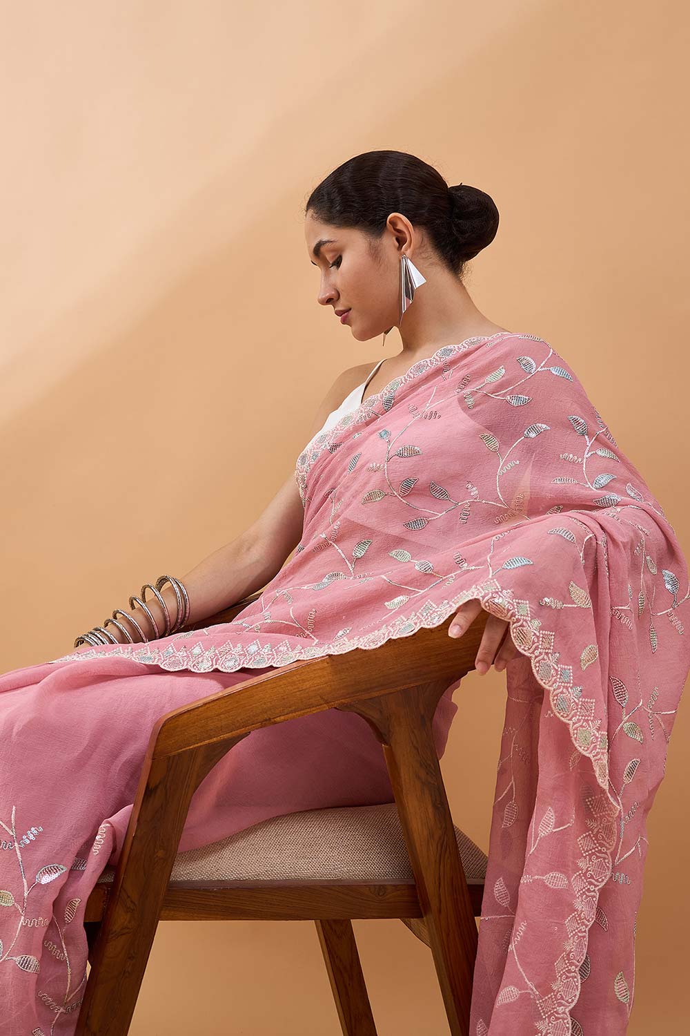 Pink Pure Crepe Woven Saree