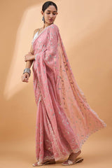 Pink Pure Crepe Woven Saree