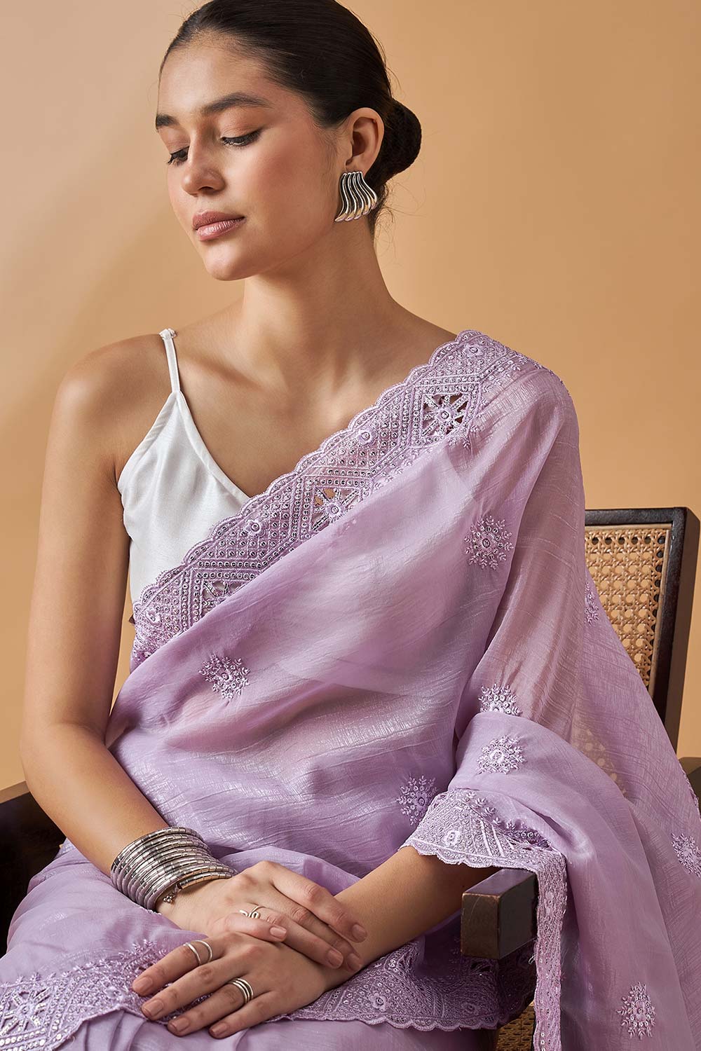 Purple Pure Crepe Woven Saree