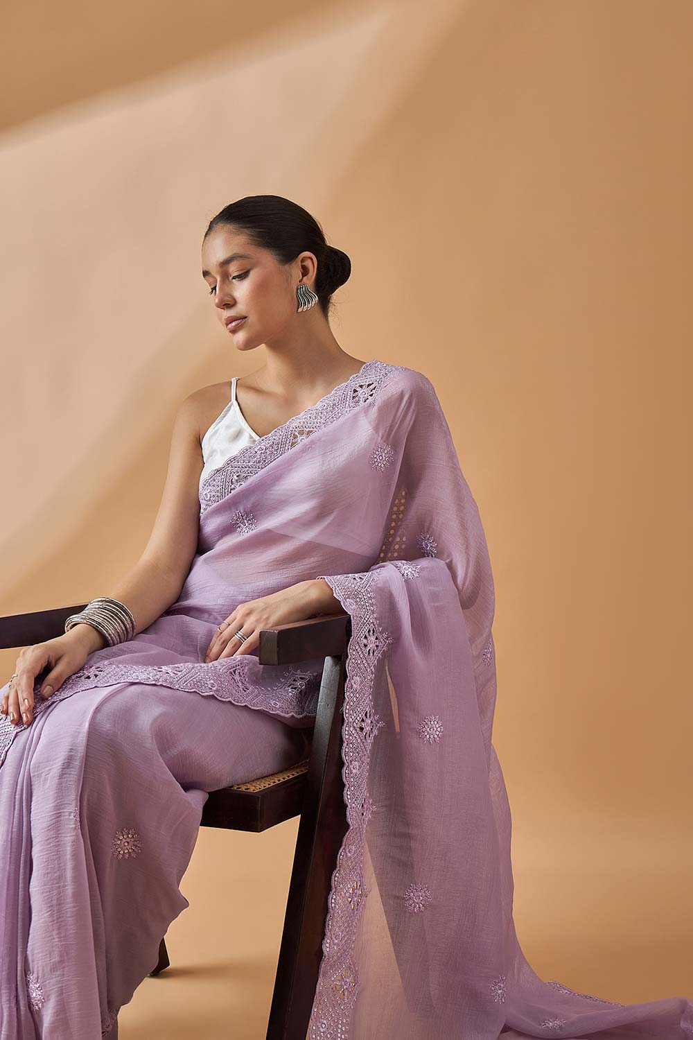 Purple Pure Crepe Woven Saree