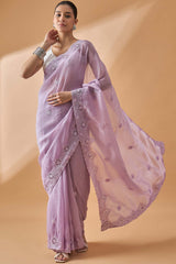 Purple Pure Crepe Woven Saree