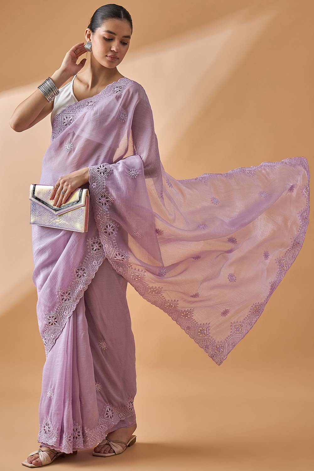 Purple Pure Crepe Woven Saree