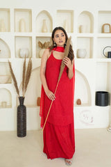 Anaya Chikankari noodle strap 3 pc garara set in Red