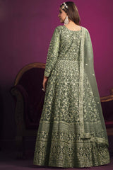 Green Net Embroidery Anarkali Suit