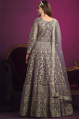 Purple Net Embroidery Anarkali Suit