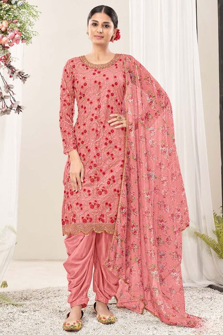 Light Pink Net Embroidery Salwar Suit