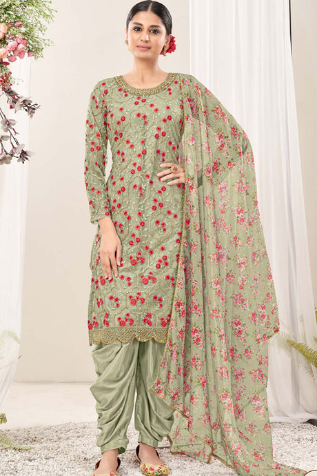 Light Green Net Embroidery Salwar Suit