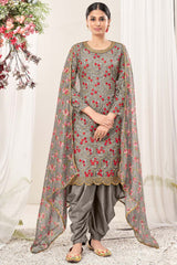 Grey Net Embroidery Salwar Suit