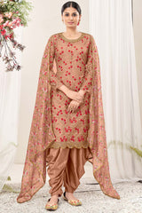 Peach Net Embroidery Salwar Suit