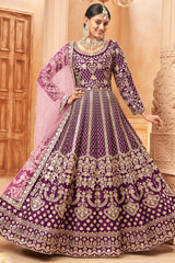 Wine Art Silk Embroidery Anarkali Suit