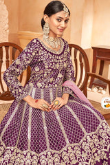 Wine Art Silk Embroidery Anarkali Suit