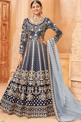 Navy Blue Art Silk Embroidery Anarkali Suit