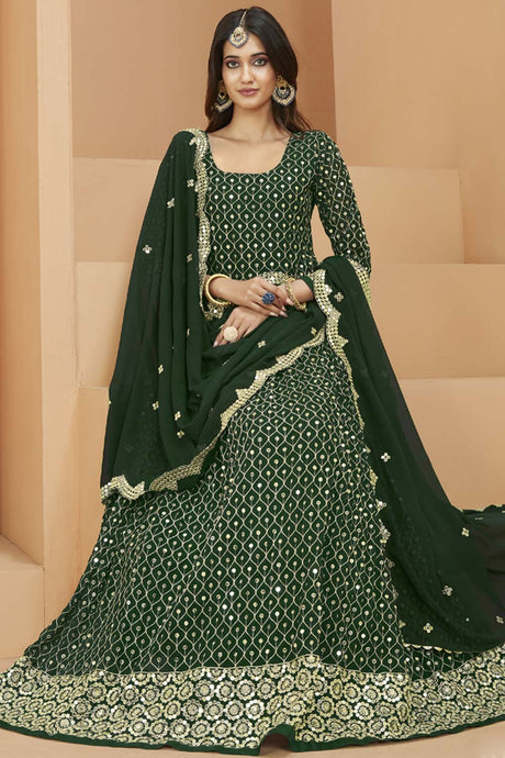 Green Faux Georgette Embroidery Anarkali Suit