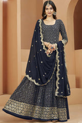 Navy Blue Faux Georgette Embroidery Anarkali Suit