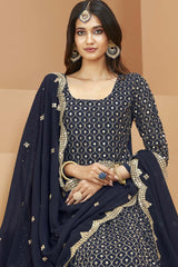 Navy Blue Faux Georgette Embroidery Anarkali Suit