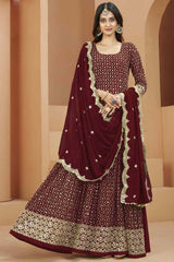 Maroon Faux Georgette Embroidery Anarkali Suit