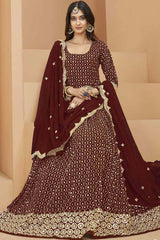 Maroon Faux Georgette Embroidery Anarkali Suit