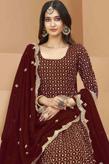 Maroon Faux Georgette Embroidery Anarkali Suit