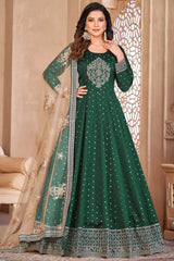 Green Silk Resham_Embroidery Full Sleeve Round Neck Anarkali Salwar Kameez