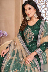 Green Silk Resham_Embroidery Full Sleeve Round Neck Anarkali Salwar Kameez