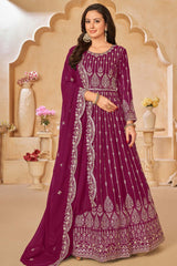 Purple Georgette Resham_Embroidery Full Sleeve Round Neck Anarkali Salwar Kameez