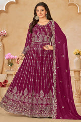 Purple Georgette Resham_Embroidery Full Sleeve Round Neck Anarkali Salwar Kameez