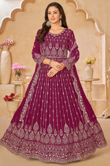 Purple Georgette Resham_Embroidery Full Sleeve Round Neck Anarkali Salwar Kameez