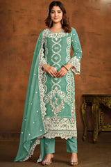 Grey Organza Resham_Embroidery Full Sleeve Round Neck Salwar Kameez