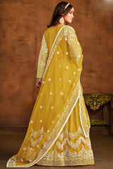 Yellow Net Resham_Embroidery Full Sleeve Round Neck Anarkali Salwar Kameez