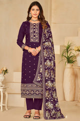 Wine Silk Digital_Print Full Sleeve Round Neck Salwar Kameez