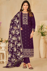 Wine Silk Digital_Print Full Sleeve Round Neck Salwar Kameez