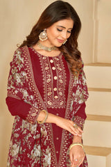 Red Silk Digital_Print Full Sleeve Round Neck Salwar Kameez