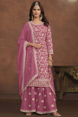 Pink Georgette Resham_Embroidery Full Sleeve Round Neck Pakistani Salwar Kameez