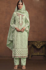 Light-Green Organza Embroidered Full Sleeve Round Neck Pakistani Salwar Kameez