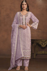 Lavender Organza Embroidered Full Sleeve Round Neck Pakistani Salwar Kameez