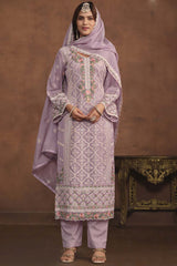 Lavender Organza Embroidered Full Sleeve Round Neck Pakistani Salwar Kameez